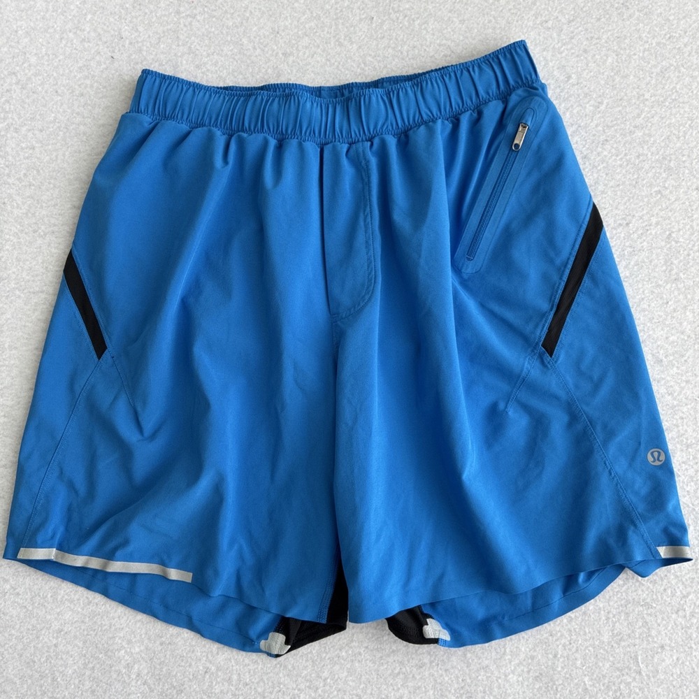 Lululemon Surge Lined Shorts Mens Medium Blue Sweat Outdoor Yoga Gym Performance